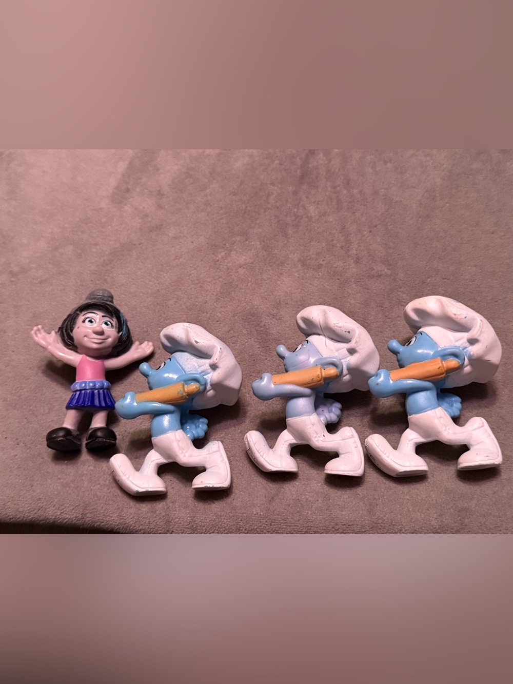 Vintage Smurfs Figure Lot 3 Blue Smurfs & Girl Miniature Toys
